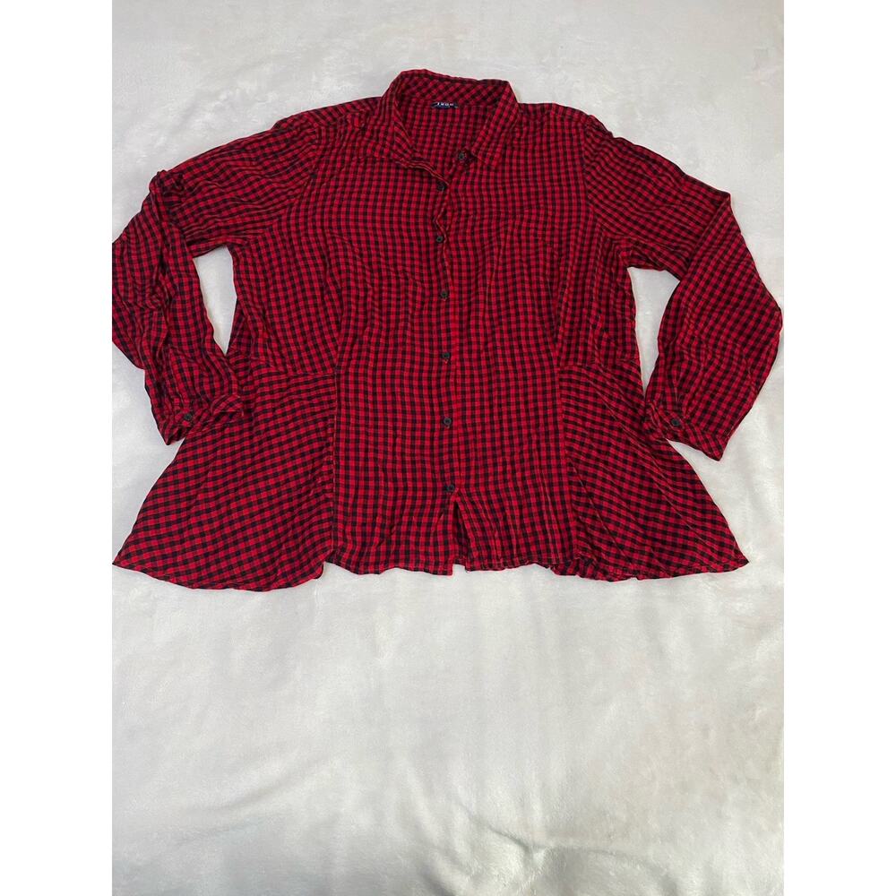 Izod Women's Long Sleeve Red & Black Button-Up Top Shirt, Striped, Size XL